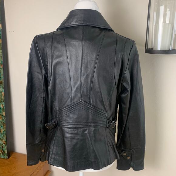 NEW A.n.a Sz L Genuine Buttery Soft Lambskin Leather Moto Jacket Black Full Zip - Picture 12 of 13